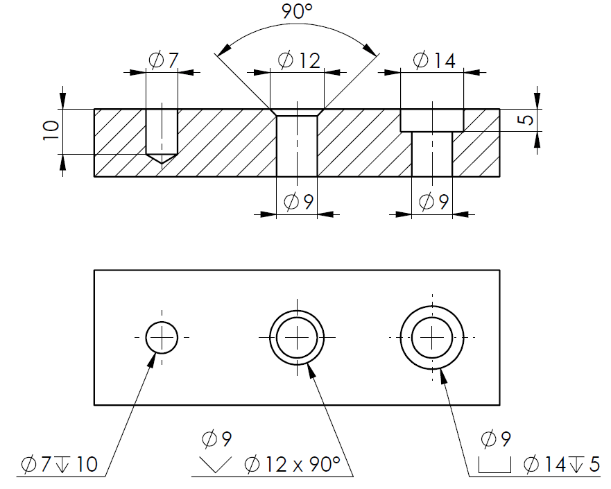 Упрощенное представление размеров отверстий по ISO 129-1